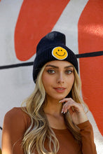 Load image into Gallery viewer, Smiley Face Ribbed Beanie: Ivory

