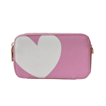 Load image into Gallery viewer, JAMIE HEART VEGAN LEATHER CAMERA BAG-ASSORTED: Black w/Pink Heart-Gold Hardware
