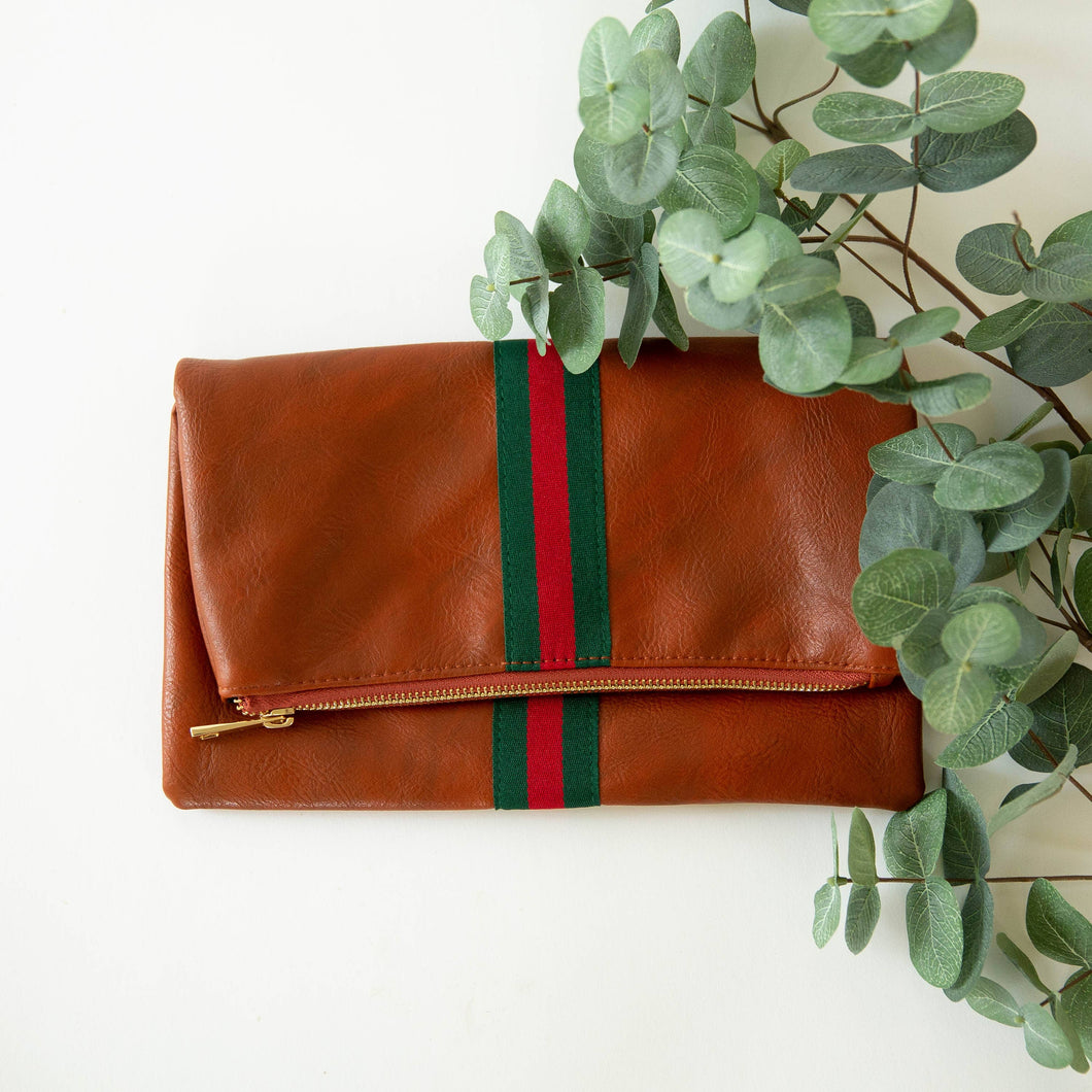 Preppy Green and Red Stripe Foldover Clutch