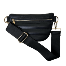 Load image into Gallery viewer, Stacy Small Quilted Faux Leather Waist/Sling Bag: Black w/Gold Hardware
