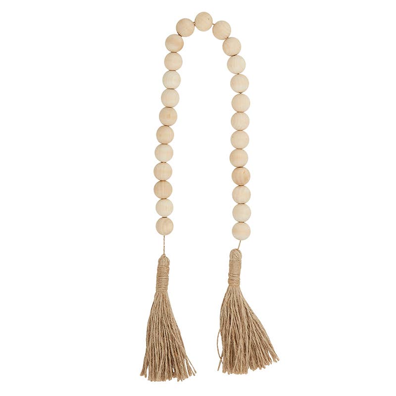 Natural Wood Beads With Jute Tassle