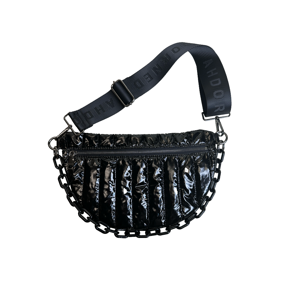 Reese Quilted Sling/Waist Bag w/Black Resin Chain & 2