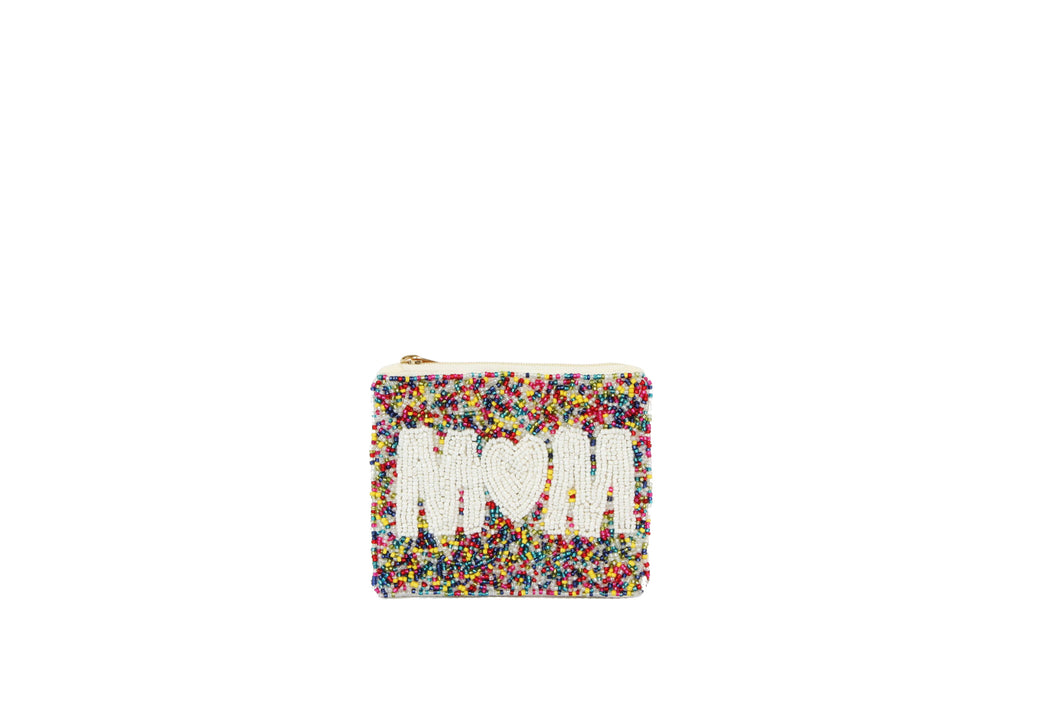 Ladies Multi Color Fully Beaded MOM Theme Coin Purse